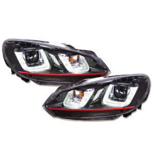 LED Tagfahrlicht-Upgrade-Scheinwerfer VW Golf 6 VI im GTI / R32 DESIGN 08-13 schwarz/rot