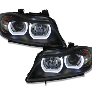 Scheinwerfer mit 3D LED Standlichtringen BMW 3er E90/E91 05-08 schwarz für Modelle mit Xenon