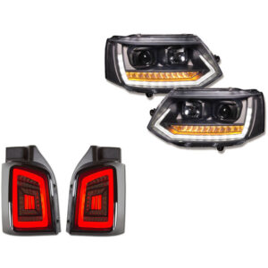 Bundle VW T5.2 GP 09-14 mit Voll-LED Rückleuchten und Tagfahrlicht Scheinwerfer mit dynamischem Blinker